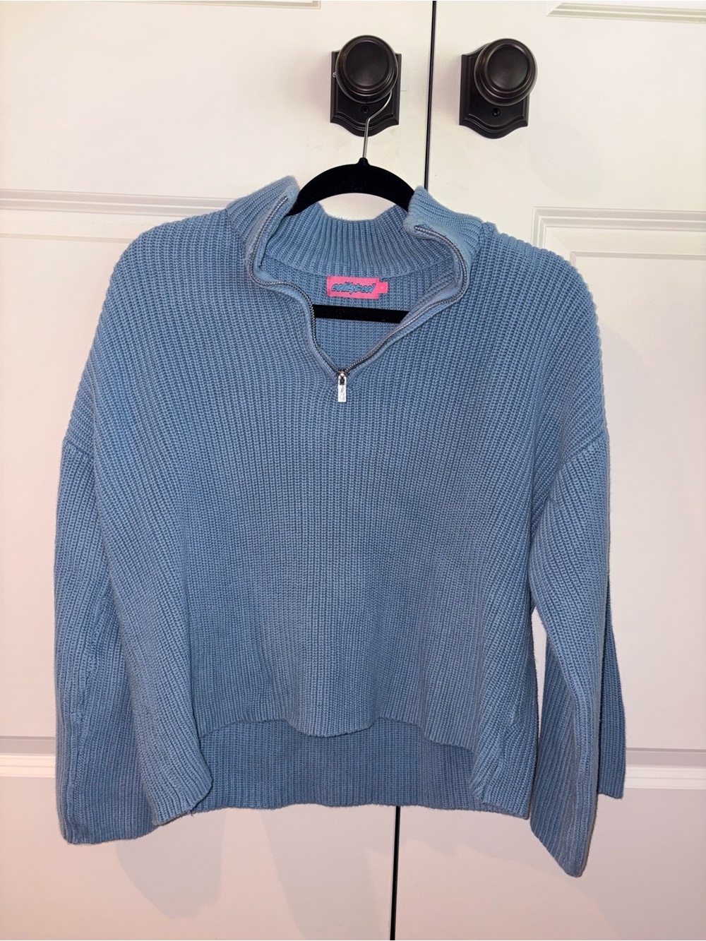 Edikted Light Blue Half-Zip Turtleneck Sweater